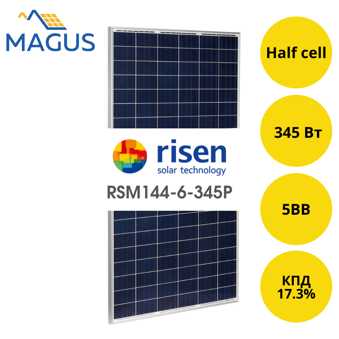 Сонячна батарея Risen Energy RSM144-6-345Р, 345 Вт 5BB (полікристал)