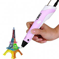 3D Pen 2 Рожева 3Д Ручка з LCD-дисплеєм і екорежимом для малювання набір для творчості BF, фото 2