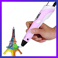 3D Pen 2 Розовая 3Д Ручка c LCD дисплеем и эко пластиком для Рисования набор для творчества BF