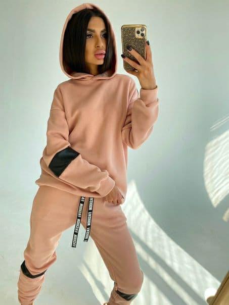 Теплий костюм на флісі Pink Elen з шкіряними вставками