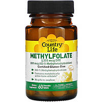 Метилфолат Country Life "Methylfolate" зі смаком апельсина, 800 мкг (60 таблеток)