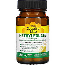 Метилфолат Country Life "Methylfolate" зі смаком апельсина, 800 мкг (60 таблеток)
