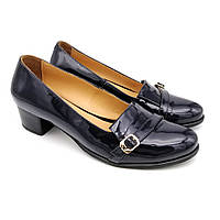 Женские туфли из натуральной лаковой кожи на каблуке 4 см. тёмно-синие.