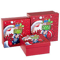 Набор новогодних подарочных коробок "Санта с подарками" 3 шт. (28х28х11 см) можно поштучно