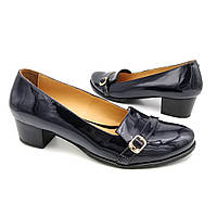 Женские туфли из натуральной лаковой кожи на каблуке 4 см. тёмно-синие. 37