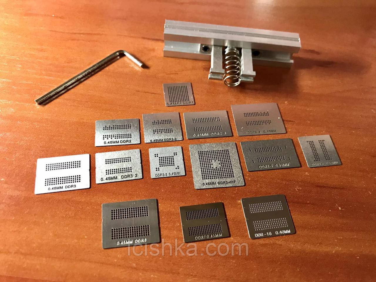 Трафарети BGA 12шт (пам'ять DDR, DDR2, DDR3 DDR4 DDR5) / верстат для реболлинга