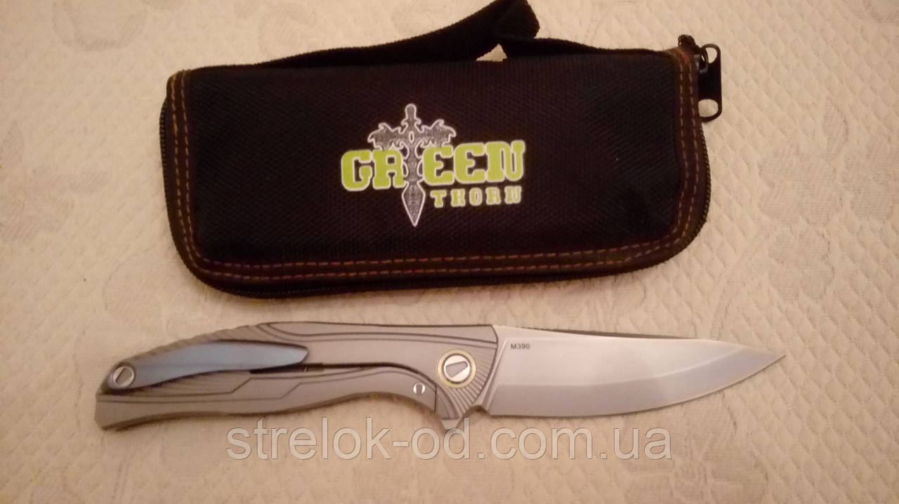 Складаний ніж фліпер Green Thorn F7 M390, підшипник, титанова ручка, фото 1