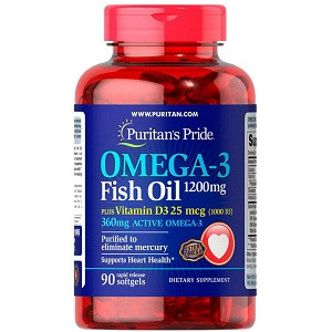 Вітаміни омега 3 Puritan's Pride Omega-3 Fish Oil 1200 mg Vitamin D3 (1000 IU)(90 капсул.)