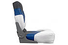Сидіння складне для човна і катера преміум 75108WBC низька спинка морський вініл біло-синьо-чорне розміри 430х410 мм, фото 2