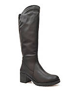 Якісні зимові шкіряні високі чоботи жіночі ботфорти хутро європейка теплі з хутром на зиму зручні повсякденні 37 розмір Romax 830