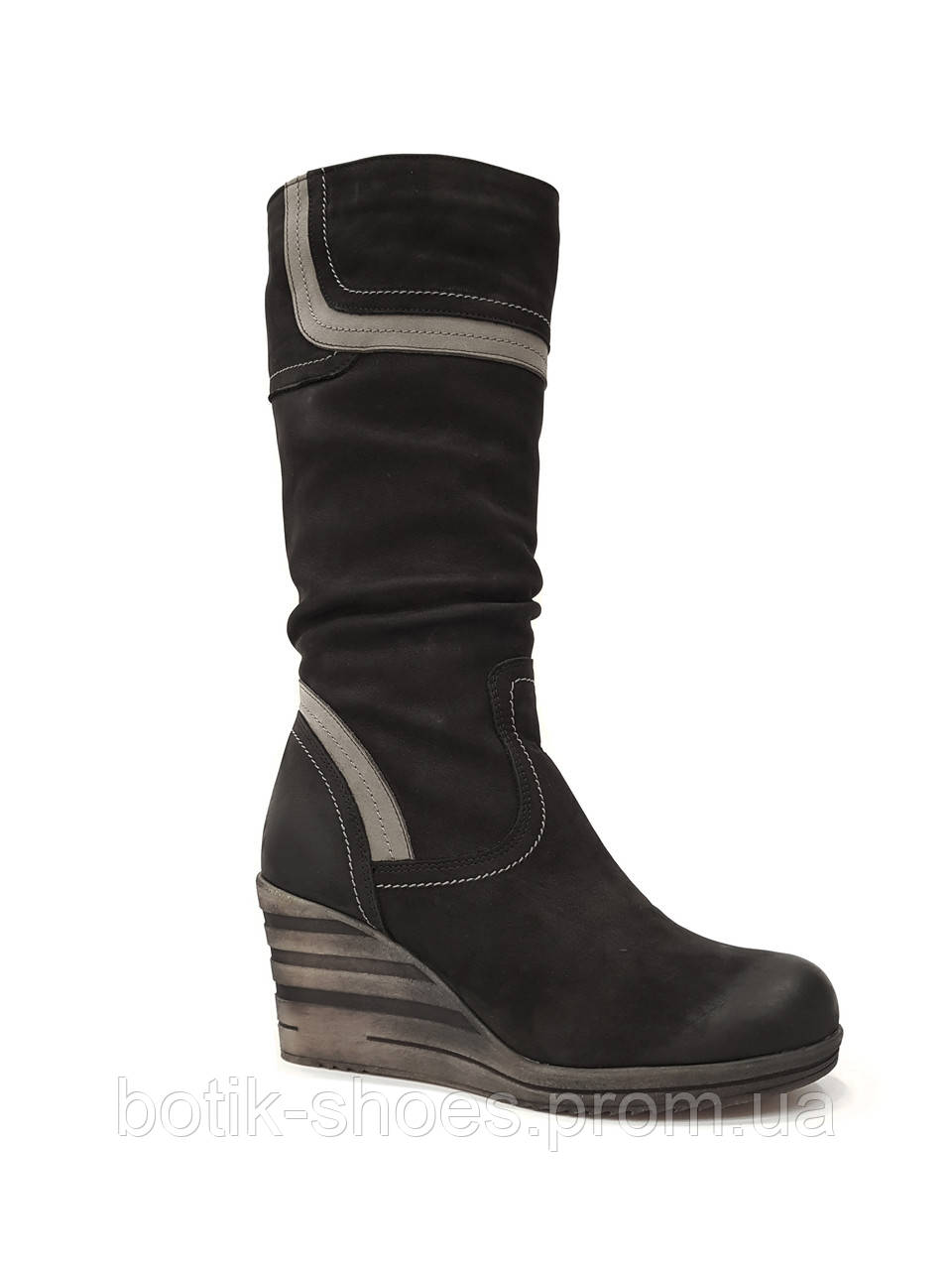 Зимові чоботи жіночі шкіра на танкетці зиму з хутром теплі повсякденні польща утеплені зручні комфорт чорні 40 розмір Tanex 061