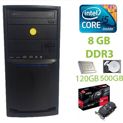 Midi Tower Black / Intel Core i5-2400 (4 ядра по 3.1 — 3.4 GHz) / 8 GB DDR3 / 120 GB SSD + 500 GB HDD / AMD, фото 1