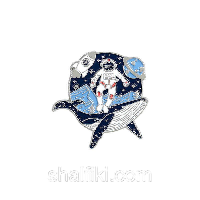"Кіт з космонавтом у космосі" значок (пін) металевий