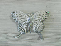 Новогоднее украшение подвеска Бабочка бело-серебристая 10см