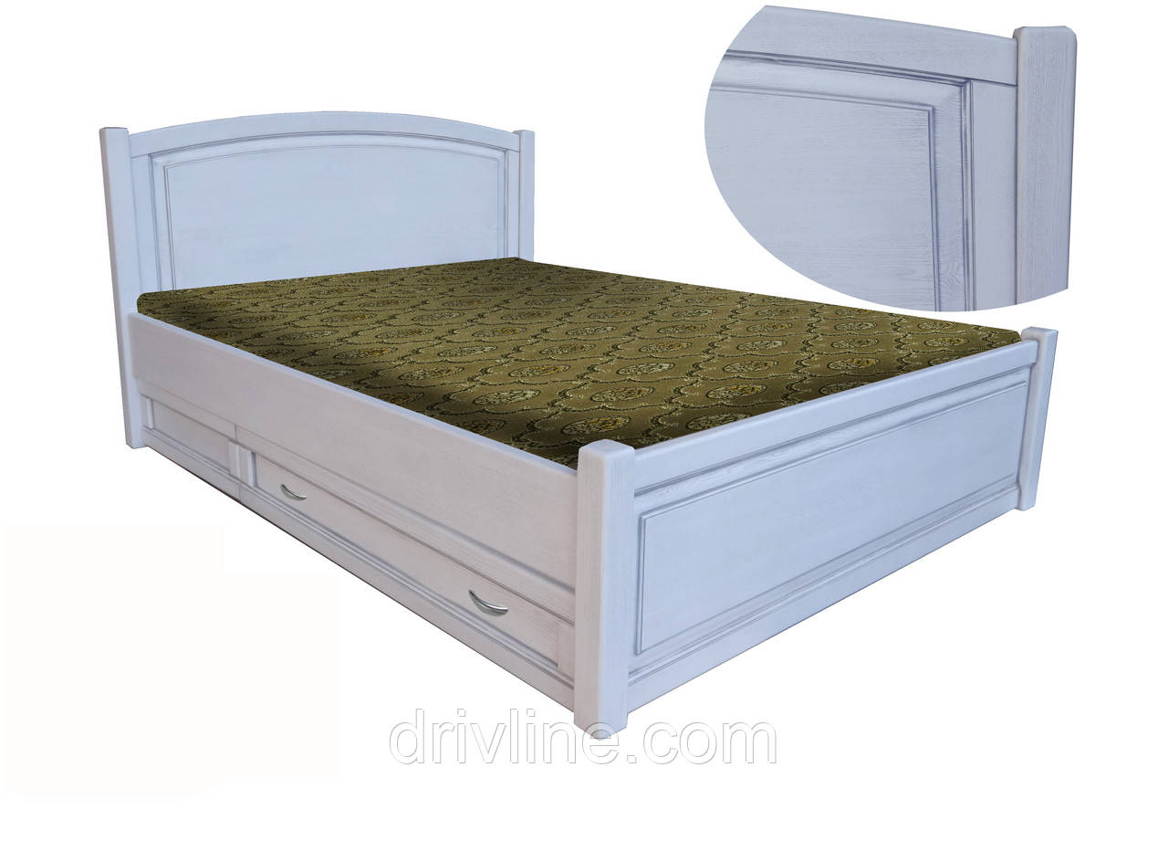 Ліжко двоспальне з масиву ясена "Софія" (1800*2000)( біла емаль, патина)