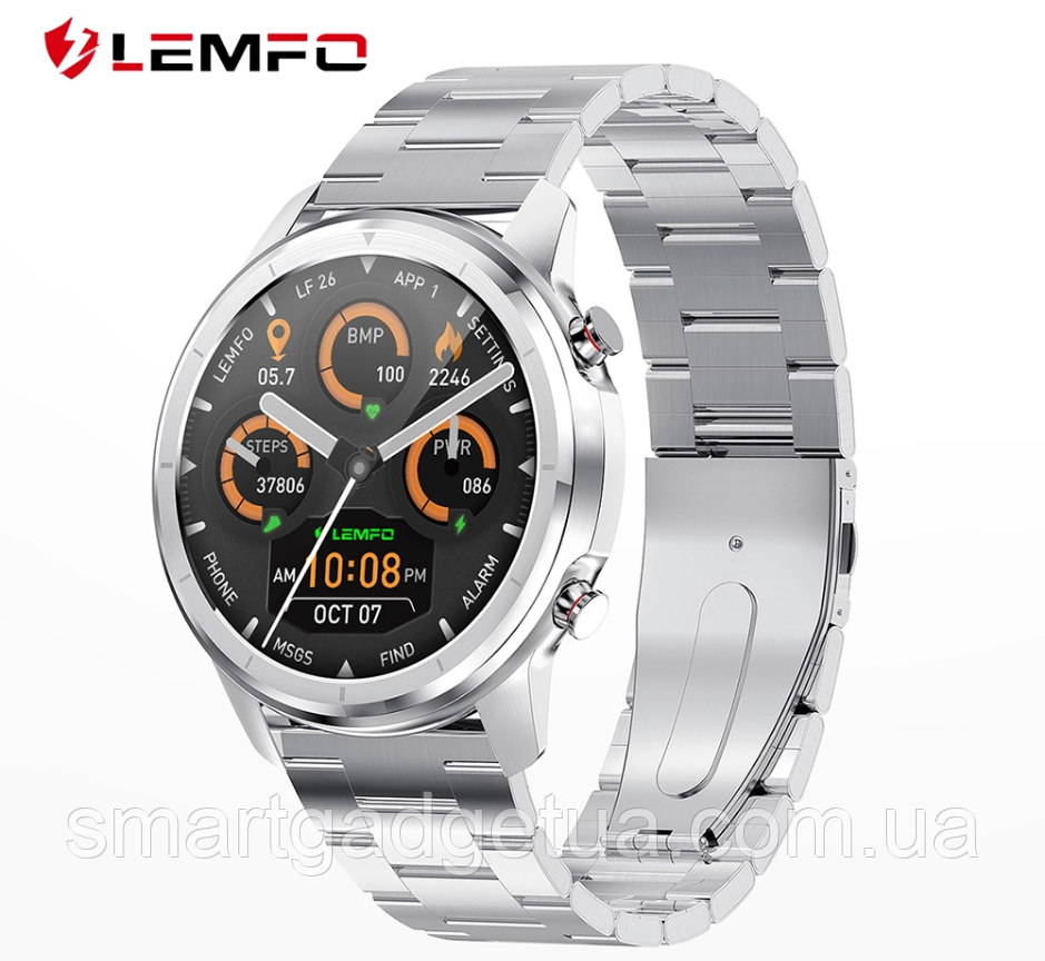 Розумний смарт годинник Smart Watch Lemfo LF26. Silver металу. З Тонометром Пульоксиметром Android 4.4 iOS 8