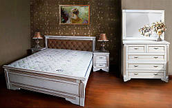 Ліжко двоспальне з масиву ясена "Імперія" (1800*2000) (біла емаль, патина золото)