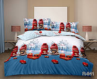 Новогодний 1,5-спальный комплект постельного белья из ранфорса с компаньоном R841