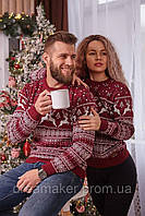 Парные модные свитера с рождественскими оленями бордовый, темно-синий, джинс М, L, XL, XXL (HD-57-2)