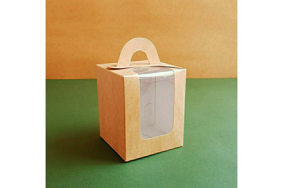 Коробка для капкейків (1 шт), 82*82*100 мм, з вікном, крафт