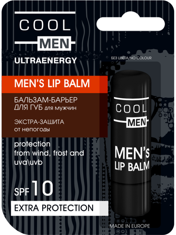 Чоловічий бальзам-барєр для губ Екстра-захист SPF 10 Cool Men ULTRAENERGY+SPORT 4,8 г