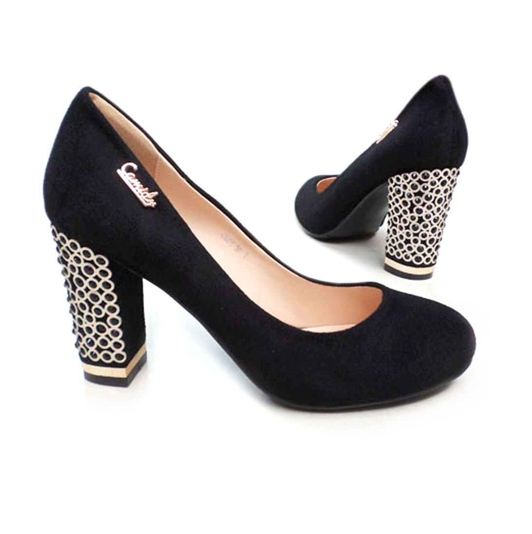 Черные женские туфли на каблуках со стразами. - фото 1 - id-p928547858