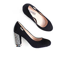 Черные женские туфли на каблуках со стразами. 37