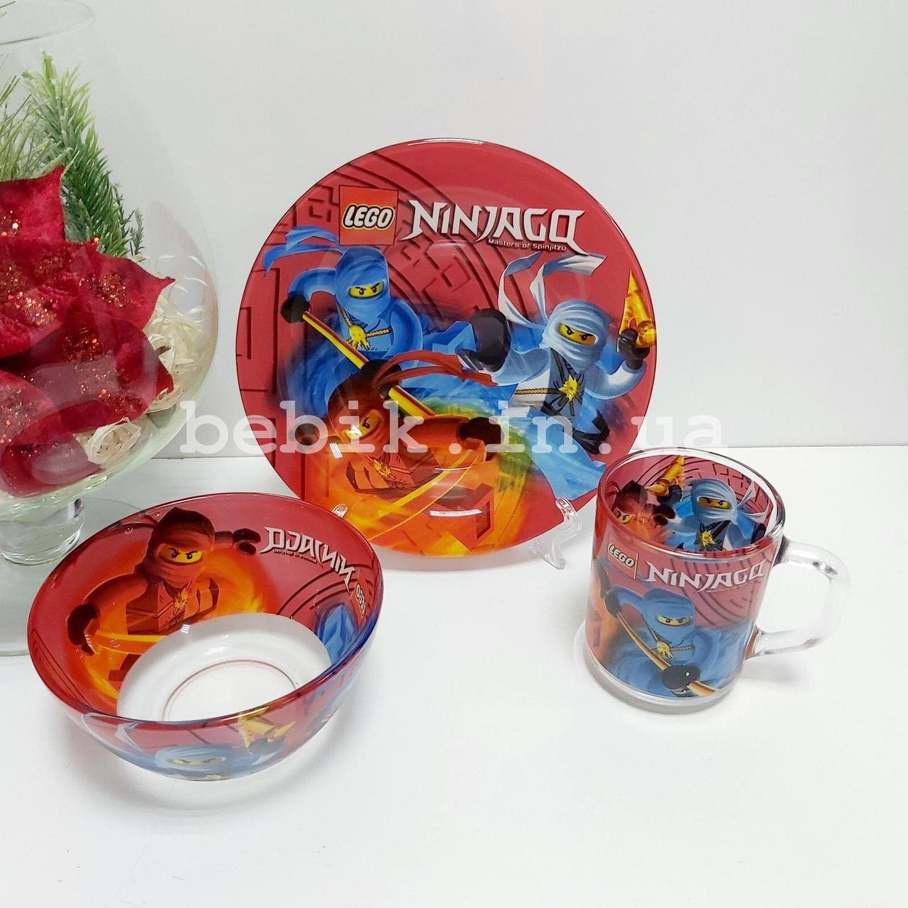 Подарунковий набір дитячого посуду зі скла Ninjago для хлопчиків