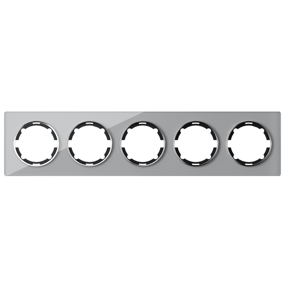 Рамка скляна для розеток і вимикачів на 5 постів OneKeyElectro, серія Garda, горизонтальна, сіра