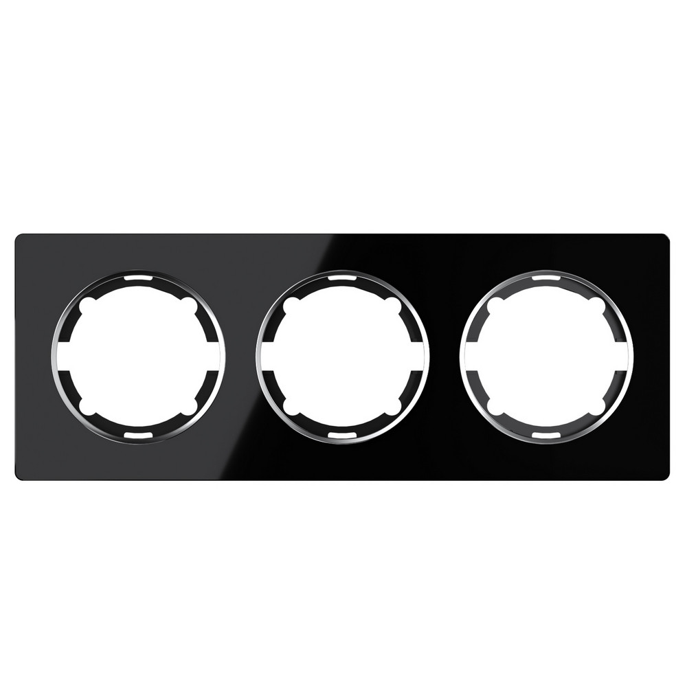 Рамка скляна для розеток і вимикачів потрійна OneKeyElectro, серія Garda, горизонтальна, чорна