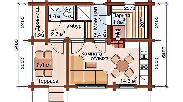 Баня из оцилиндрованного бревна 6х8 м - фото 2 - id-p1319417397