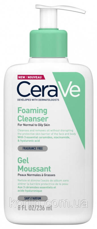 CeraVe Foaming Cleanser for Normal to Oily Skin Очисний Гель Для нормальної та жирної шкіри 236 мл Франція