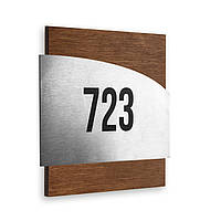 Металлические номерки на дверь - Нержавеющая сталь - "Wave" Design 90х90 мм, Natural Wood