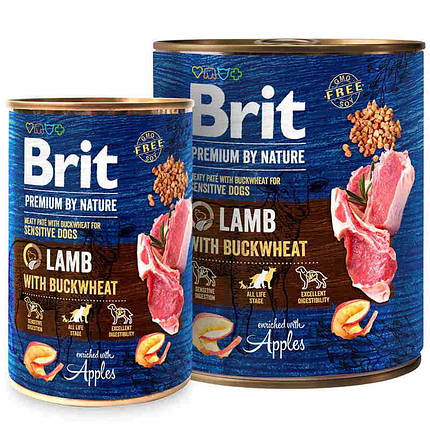 Вологий корм для собак з чутливим травленням Brit Premium By Nature Lamb with Buckwheat 400 г (ягня), фото 2