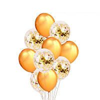 Набор воздушных шаров с конфетти Золото, латексные шарики металлик золотые 10 шт Китай