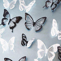 Наклейка на стену бабочки белые черные ажурные 3 D 18 штук 2212/2 Б