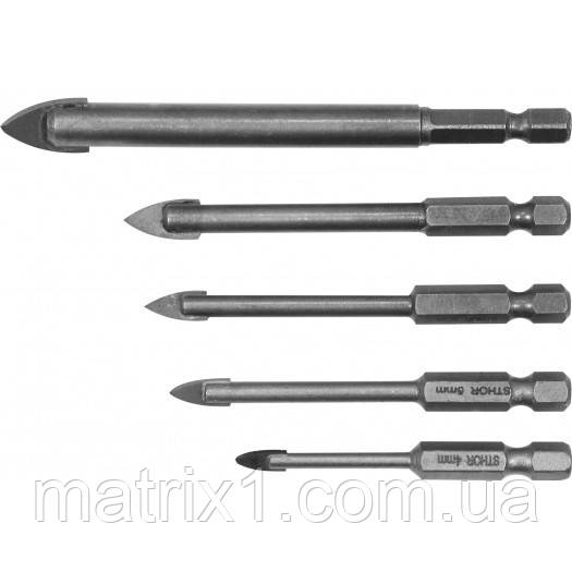 Набір свердел по склу і керамічній плитці STHOR 4-10 мм HEX-1/4" YG6X 5 шт
