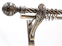 Карниз для штор Orvit Булава металевий дворядний  кручена труба кільце металеве антик 25\19 мм 200см