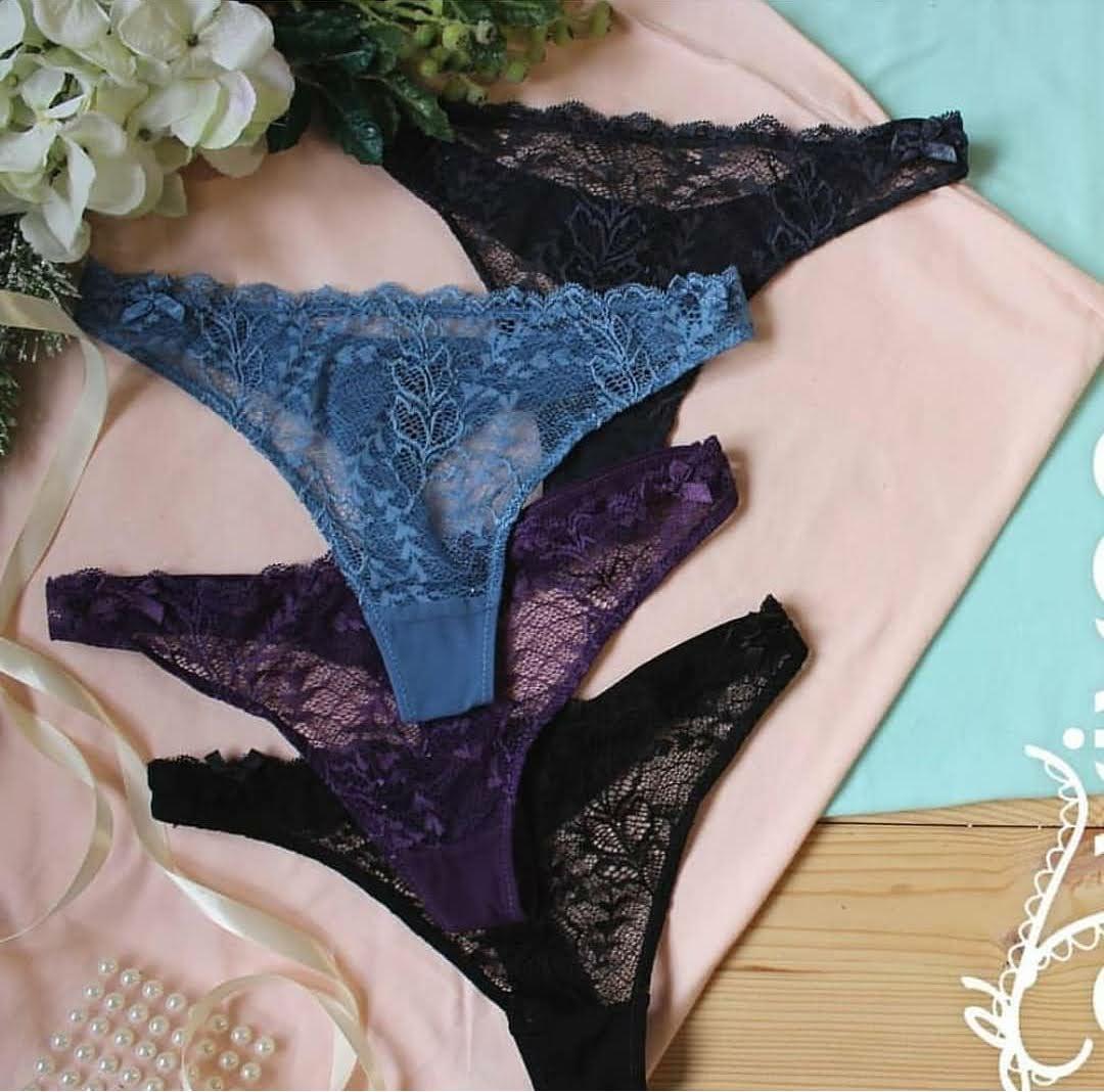 Трусики прозрачные женские La Vivas V-стринг, цвет Синий Джинсовый + Фиолетовый, размер M, фото 1