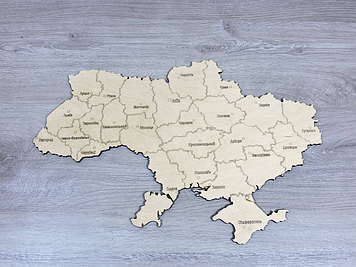 Дерев'яна карта України з гравіюванням обласних центрів і меж (ширина 1 м, контурне гравірування)