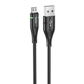 Кабель Usb Micro USB HOCO U93 Shadow 2.4A 1.2m (круглий, тканинний, метал.коннект) Black
