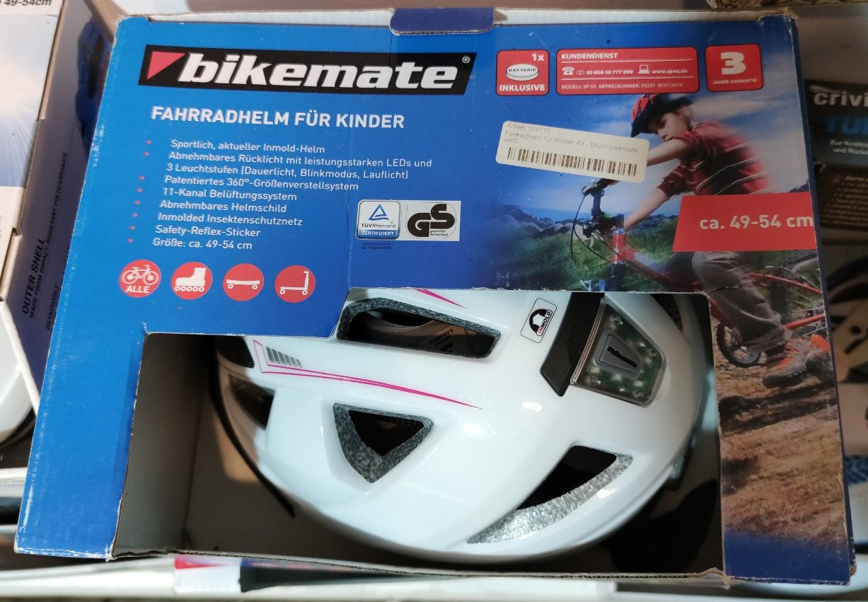 Дитячий велосипедний шолом Bikemate (49-54 см) біло-рожевий Німеччина, фото 1