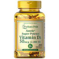 Витамины и минералы Puritan's Pride Vitamin D3 2000 IU, 200 капсул