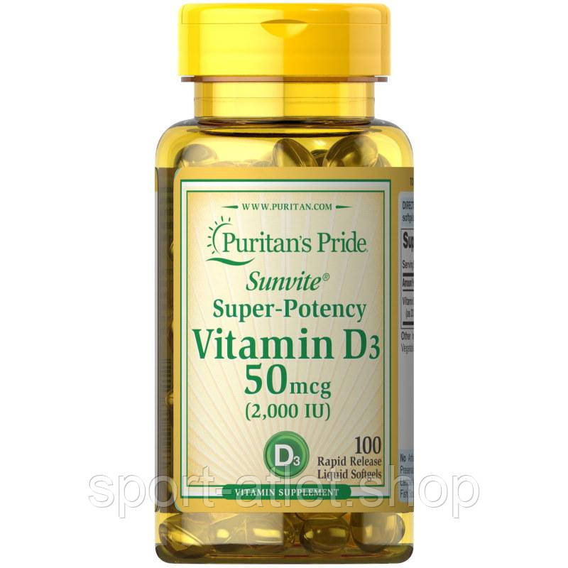 Вітаміни та мінерали Puritan's Pride Vitamin D3 2000 IU, 100 капсул