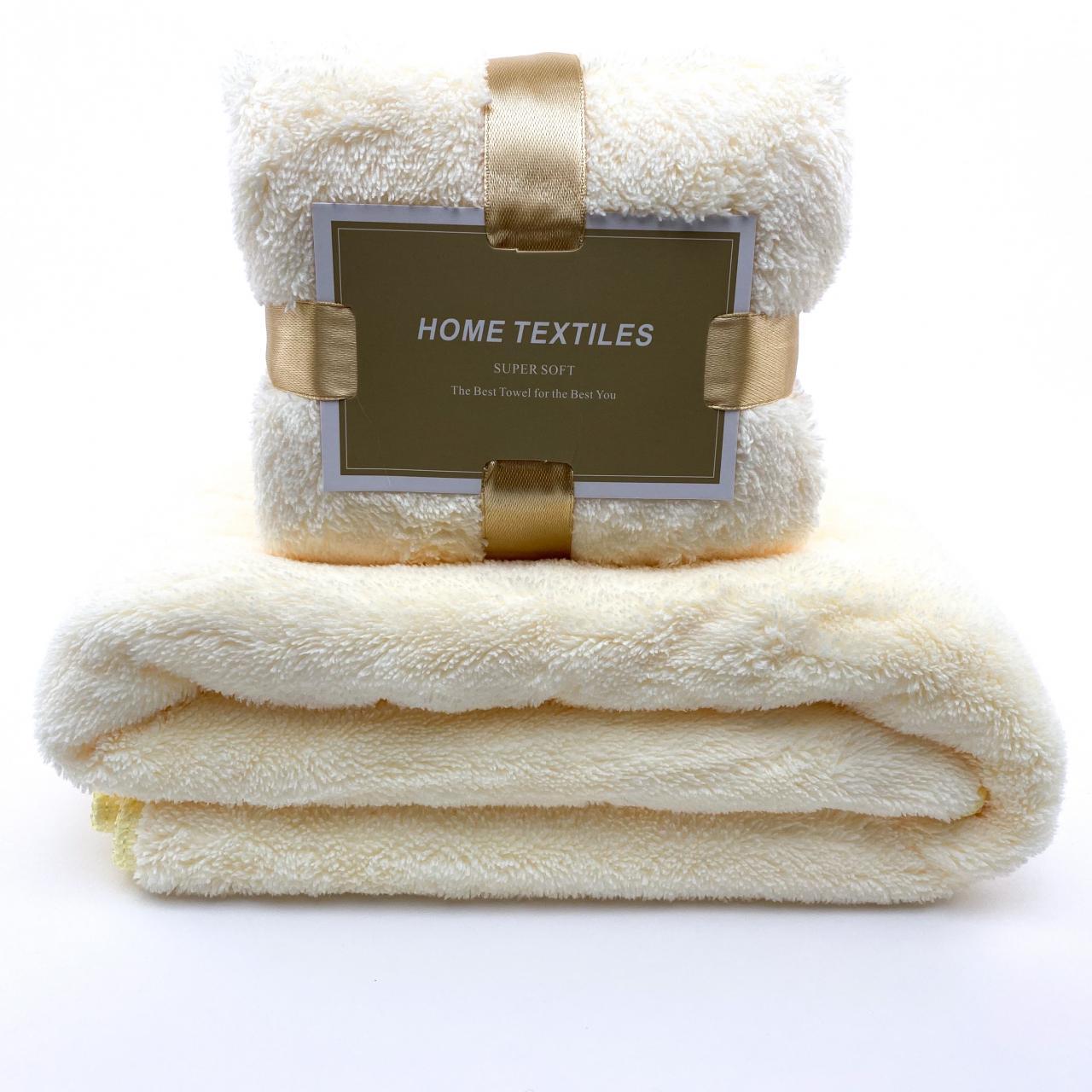 Комплект полотенец однотонный Home Textiles (микрофибра) молочный