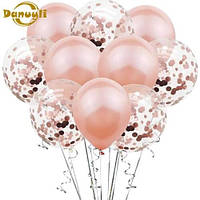 Повітряні кулі з конфетті Рожеве золото, набір латексних кульок 10 шт.