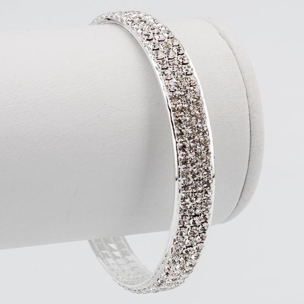 Браслет Жорсткий 10 мм Стрази Три ряди Метал Колір Срібло, фото 1