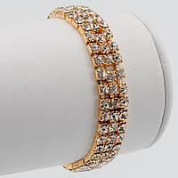 Браслет на Резинці Стрази Три ряди Метал Колір Золото