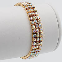Браслет Гумка Стрази Хамелеон Три ряди Метал Колір Золото