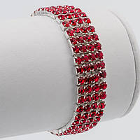 Браслет Гумка Чотири ряди Метал Колір Срібло Червоні Стрази